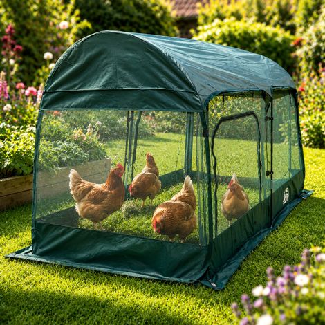 Chicken Coop Tunnel & Rabbit Run - Portable Hen House with Covered Roof for Bird Flu Protection - Pet Safe Outdoor Playpen with 3 Zip Doors